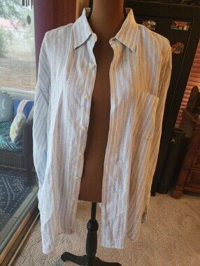 Joseph&Lyman Italian Linen Lightweight Striped Button-Up Shirt - White & Blue